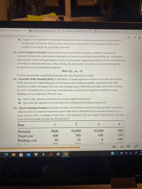 Please answer 8.5 with step by step in excel