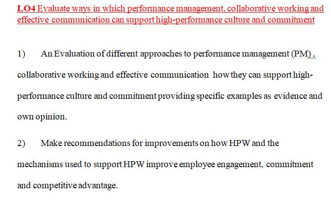 LO4 Evaluate ways in which performance