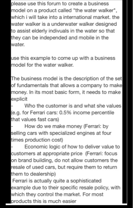 please use this forum to create a business model