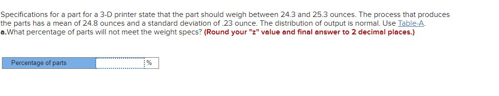 Specifications for a part for a 3-D printer state