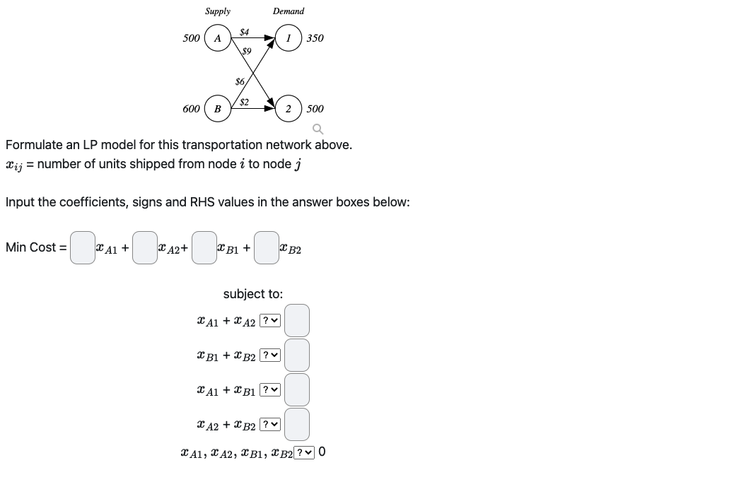 Formulate an LP model for this transportation