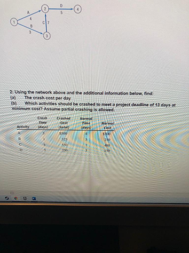 A 2: Using the network above and the additional