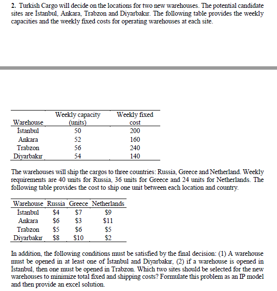 2. Turkish Cargo will decide on the locations for