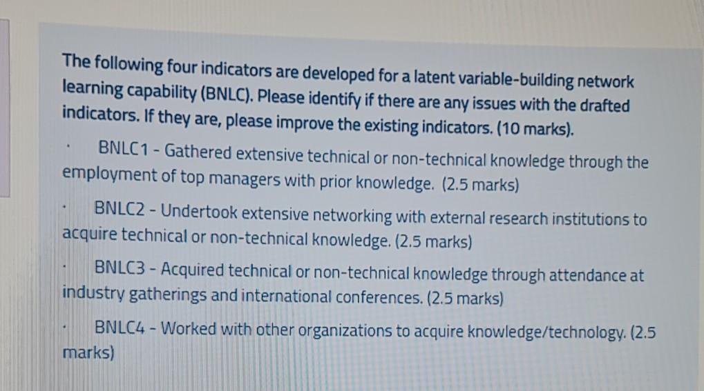 The following four indicators are developed for a