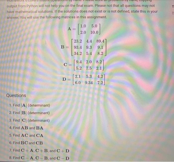questions 5-8 please! (by hand) output from