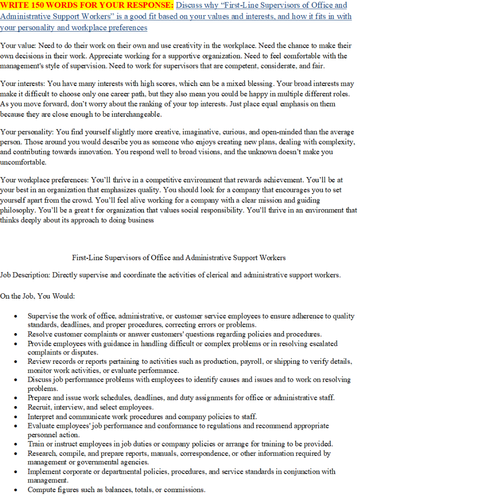 WRITE 150 WORDS FOR YOUR RESPONSE: Discuss why