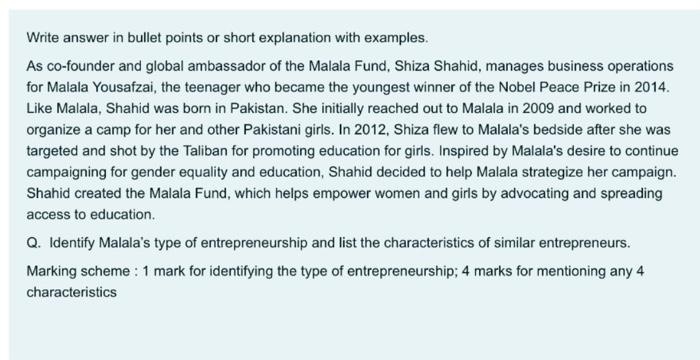 Write answer in bullet points or short