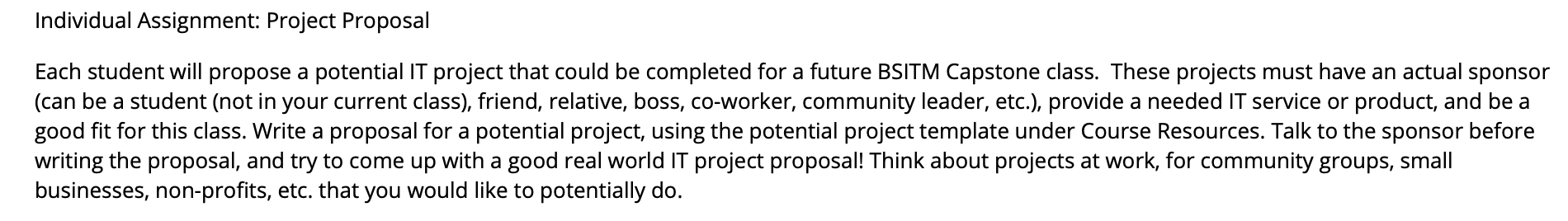 Individual Assignment: Project Proposal Each