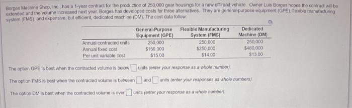 Borges Machine Shop, Inc., has a 1-year contract