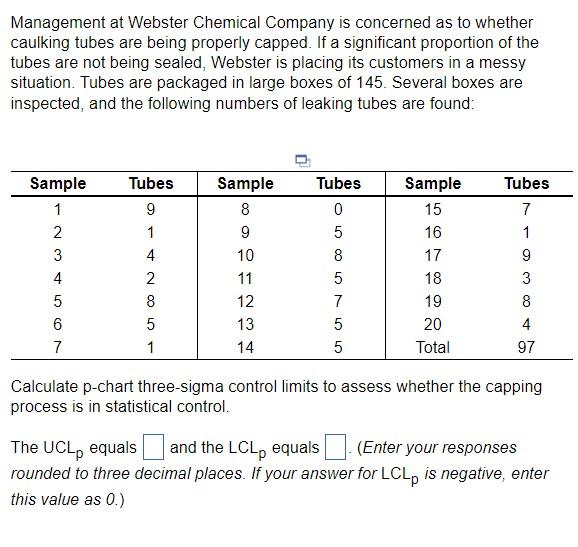 Management at Webster Chemical Company is