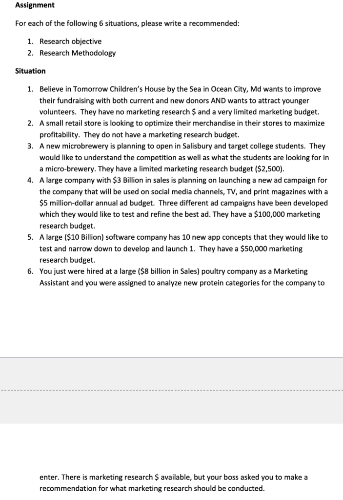 Assignment For each of the following 6