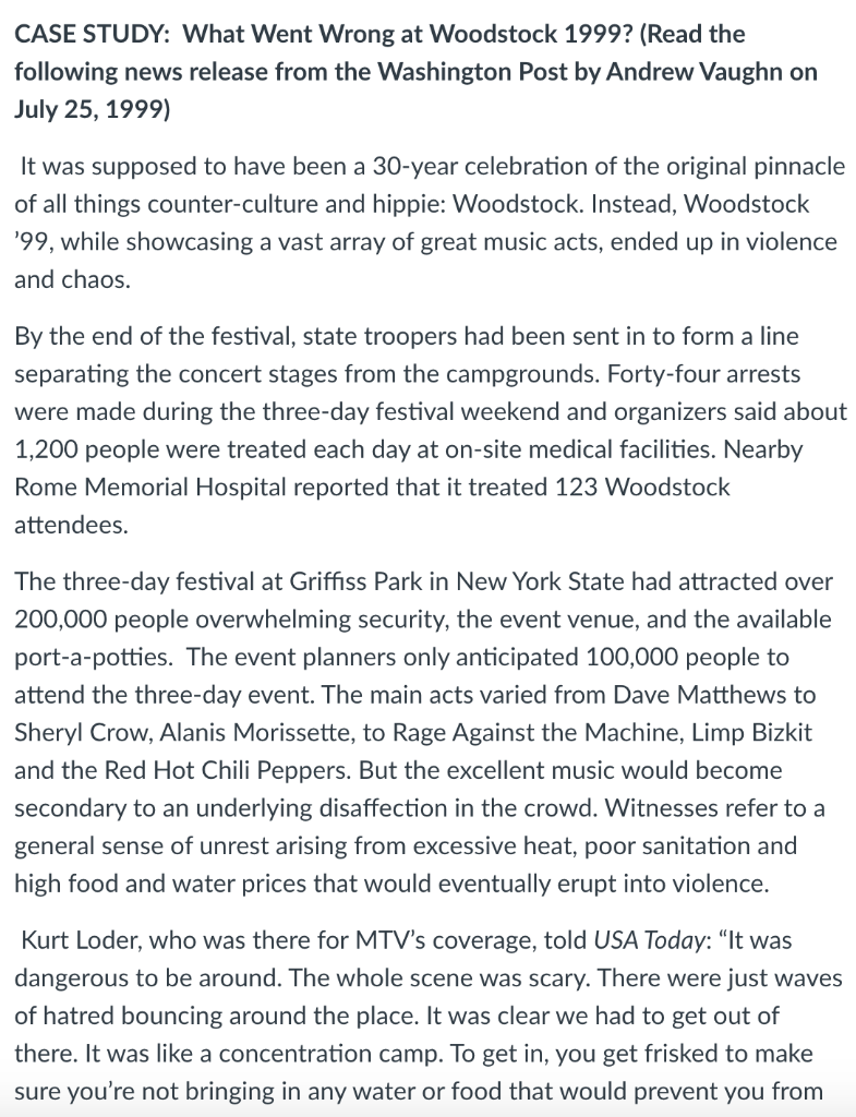 CASE STUDY: What Went Wrong at Woodstock 1999?