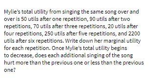 Mylie's total utility from singing the same song