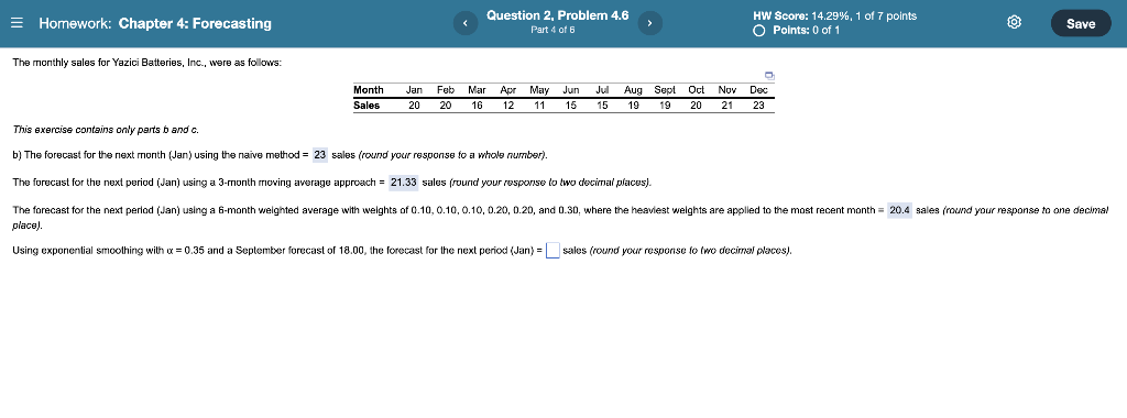 Using exponential smoothing with = and a