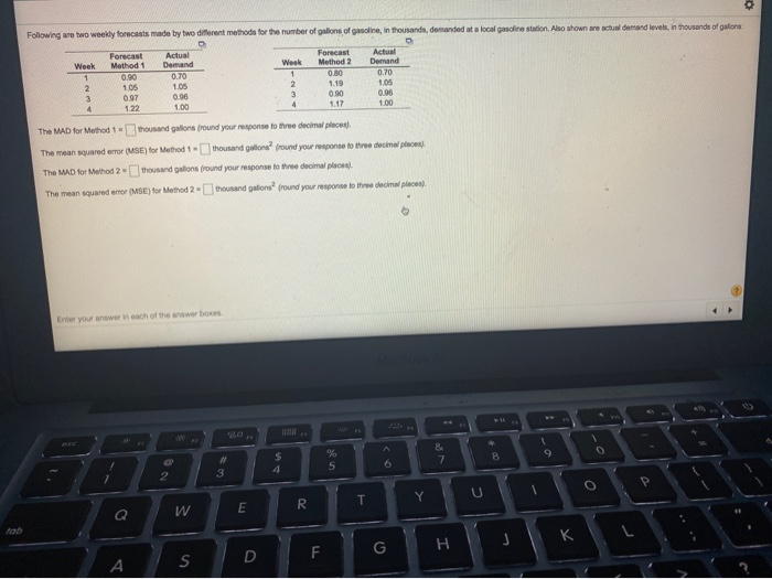 0 Following are two weekly forecasts made by two