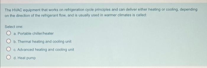 The HVAC equipment that works on refrigeration