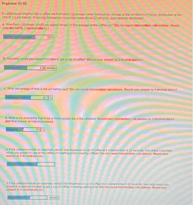 answers for a, e, and F Problem 10-10 A cafeteria