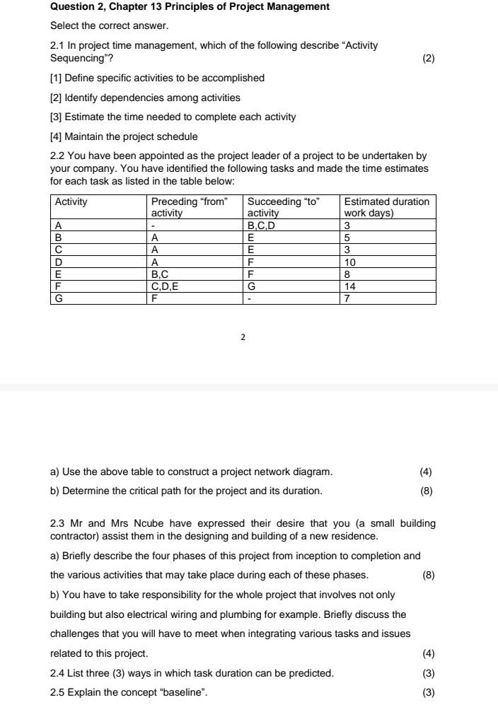 Question 2, Chapter 13 Principles of Project