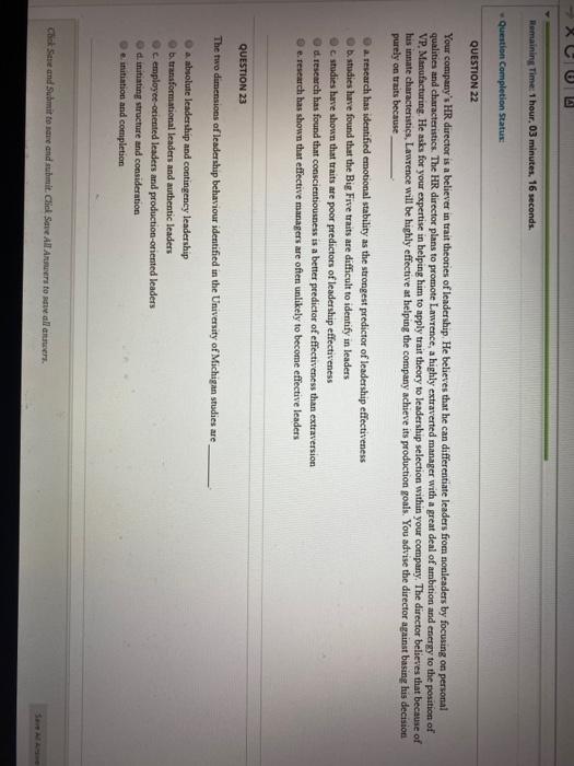 Remaining Time: 1 hour. 03 minutes, 16 seconds.