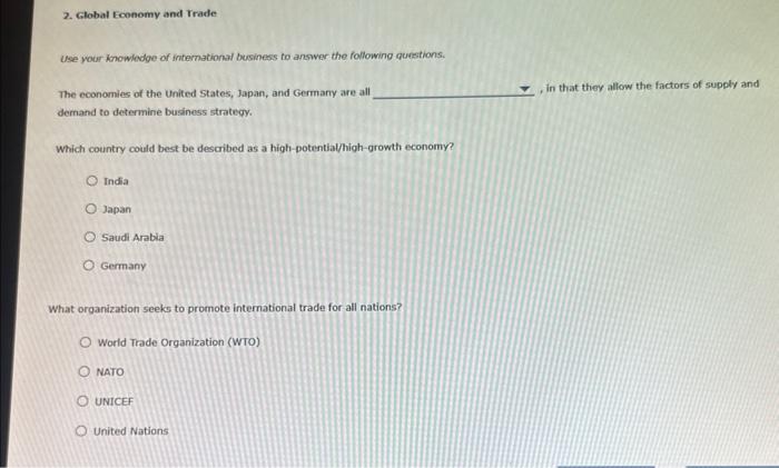 2. Global Economy and Trade Use your Knowledge of