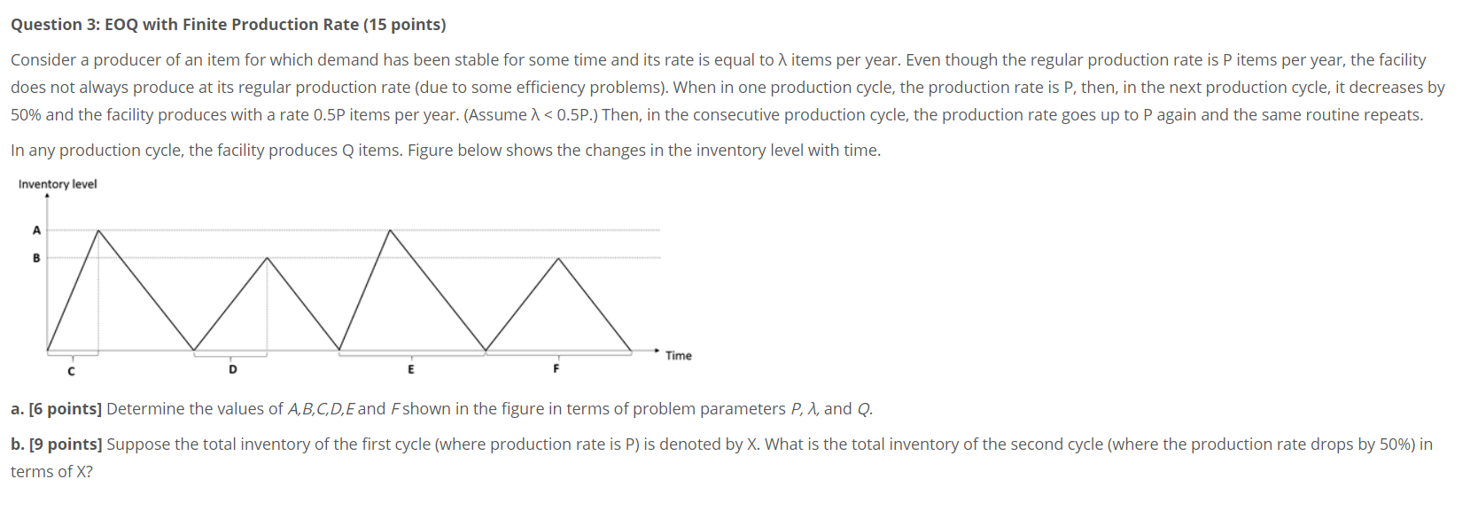 Question 3: EOQ with Finite Production Rate (15