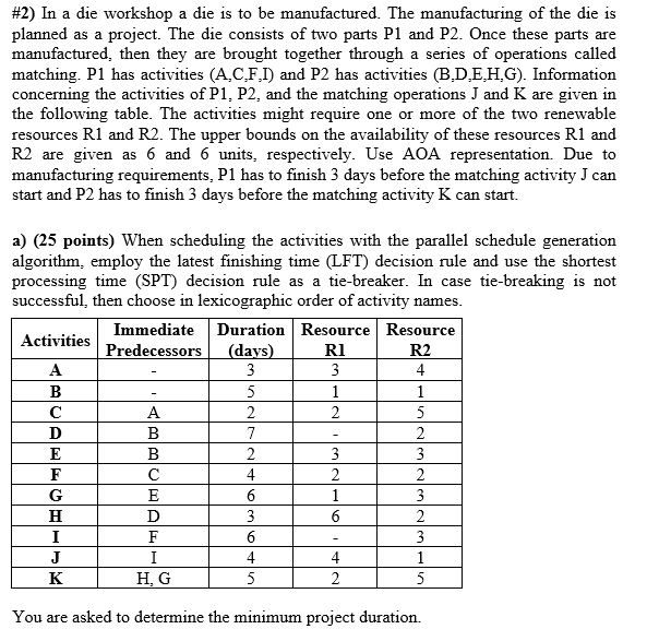 #2) In a die workshop a die is to be