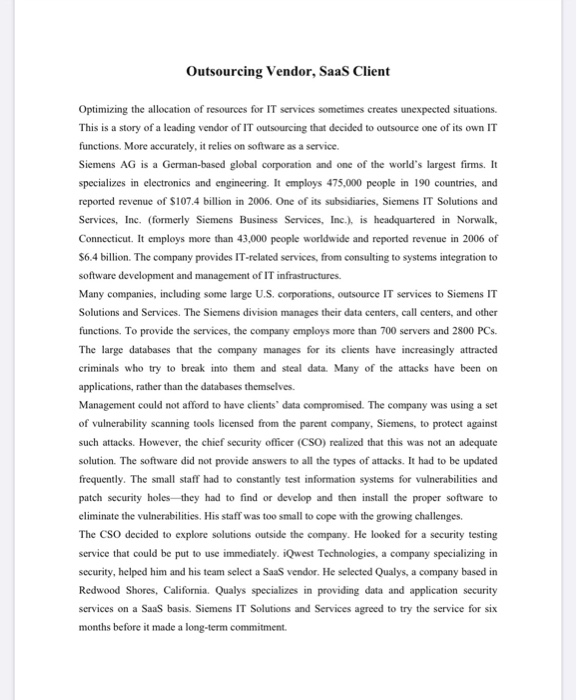 Outsourcing Vendor, SaaS Client Optimizing the