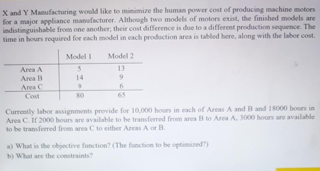 X and Y Manufacturing would like to minimize the