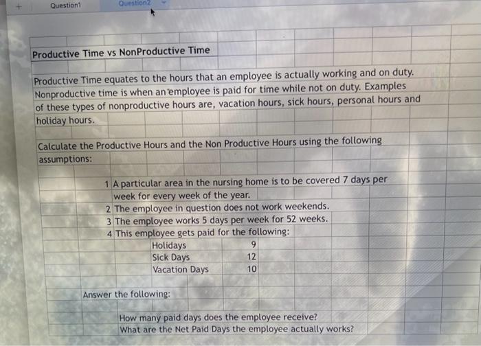 Productive Time vs NonProductive Time Productive