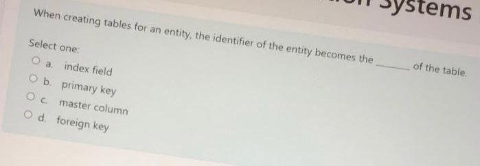 CBSY When creating tables for an entity, the