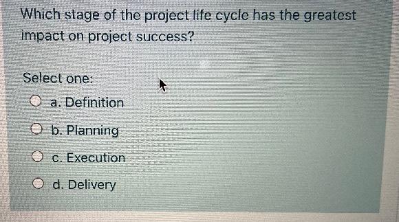 Which stage of the project life cycle has the