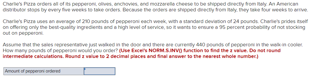 Charlie's Pizza orders all of its pepperoni,