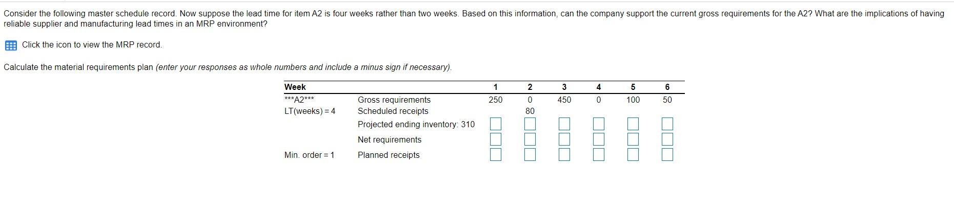 Consider the following master schedule record.