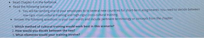 Read Chapter 6 in the textbook. Read the