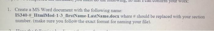 18: your work: 1. Create a MS Word document with