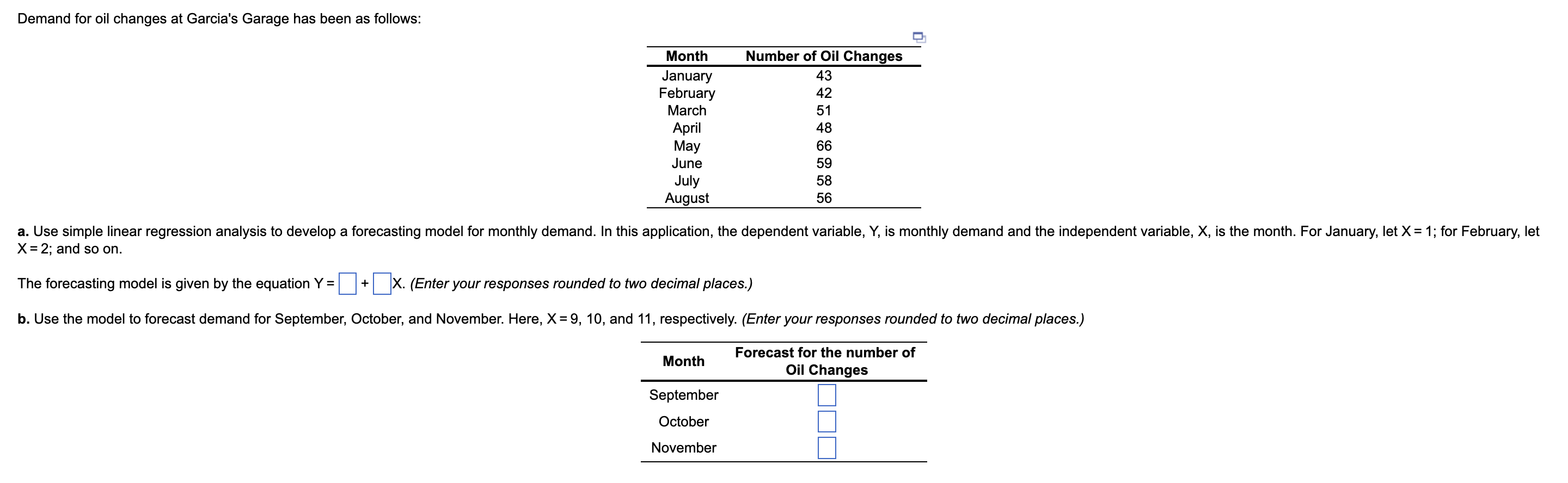Demand for oil changes at Garcia's Garage has