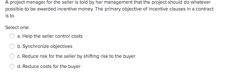 A project manager for the seller is told by her