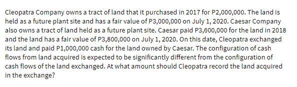 Cleopatra Company owns a tract of land that it
