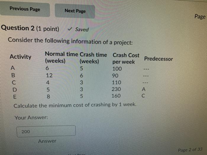 Previous Page Next Page Page Question 2 (1 point)