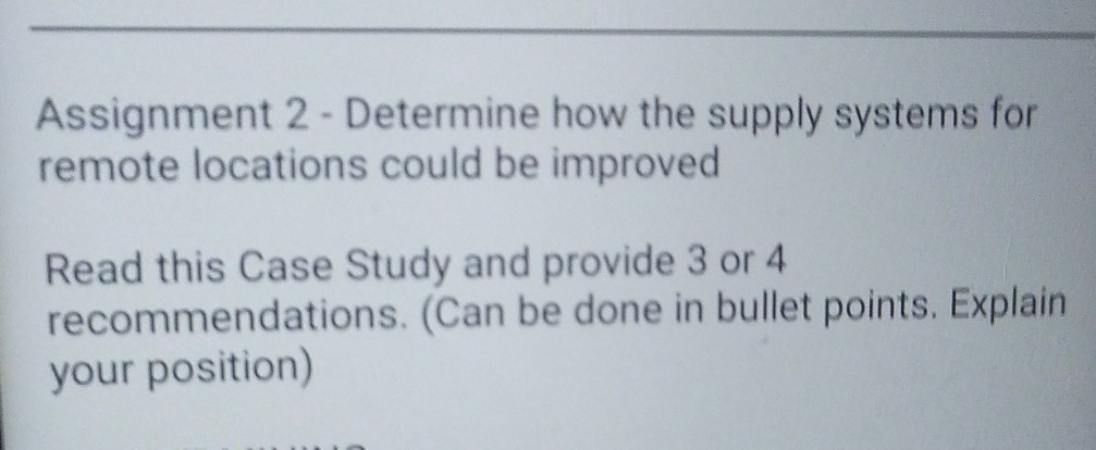 Assignment 2 - Determine how the supply systems