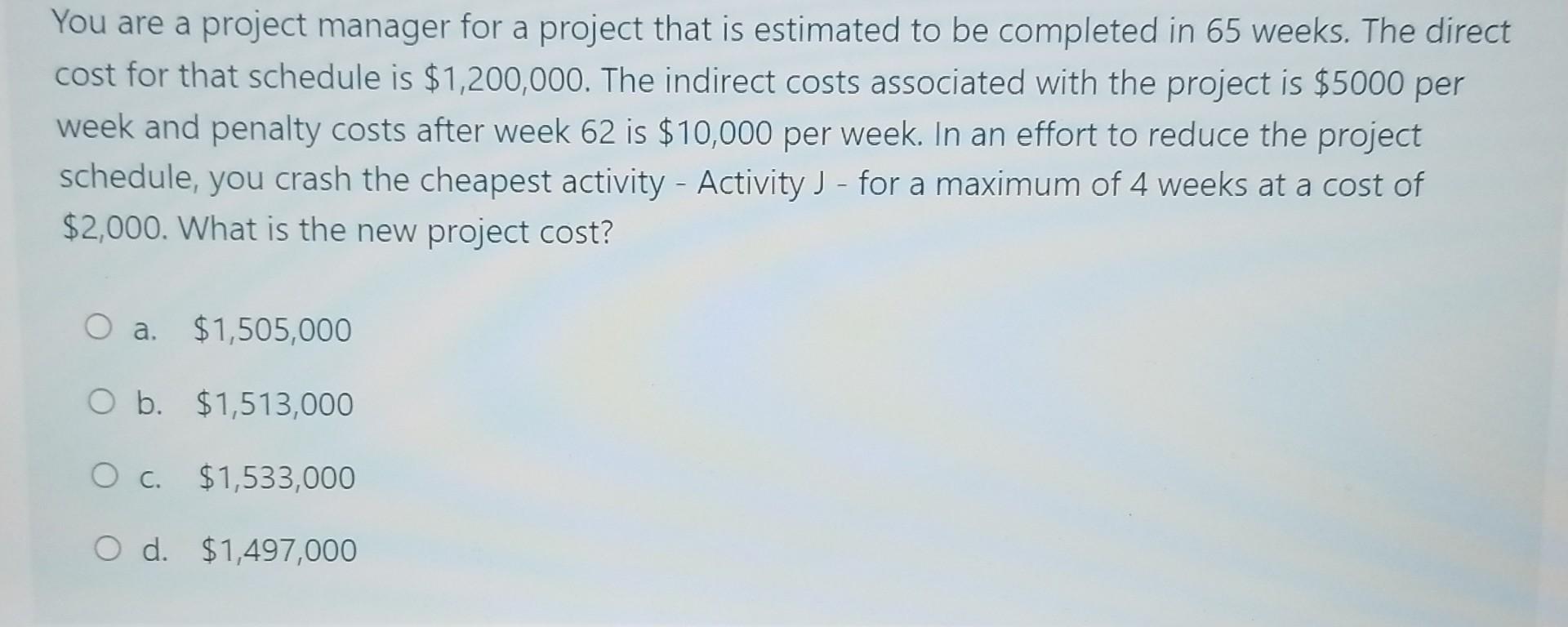 You are a project manager for a project that is