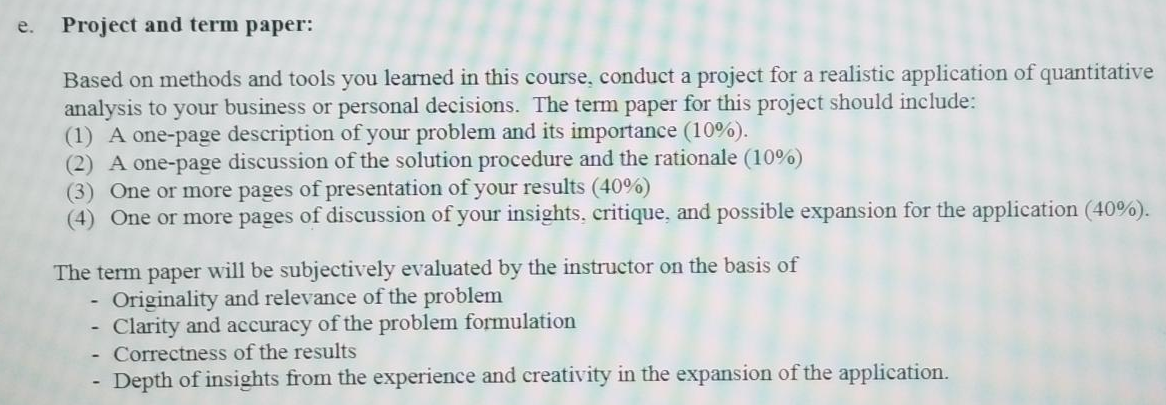 Quantitative Business Anaylsis e. Project and