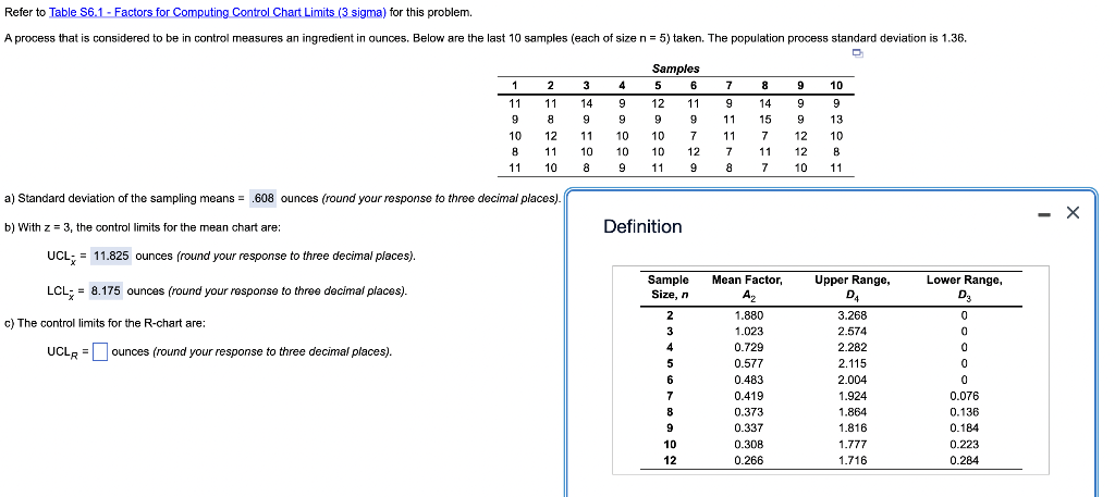 Refer to Table S6.1-Factors for Computing Control