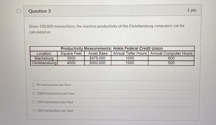 Question 1 1 pts Using the productivity