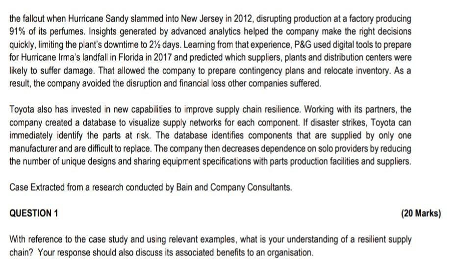 Read the case study below and answer ALL the