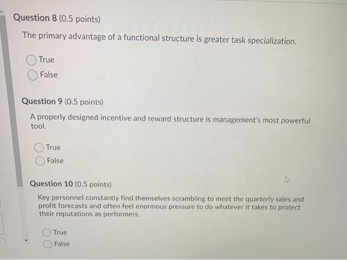 please answer all 3 Question 8 (0.5 points) The