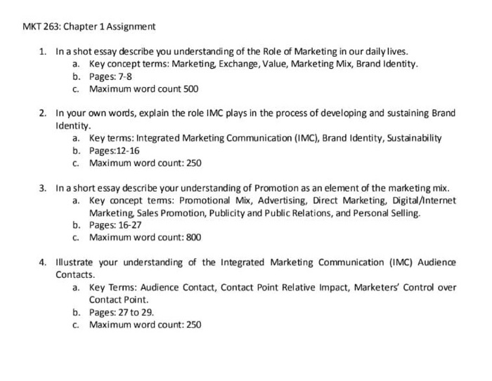 MKT 263: Chapter 1 Assignment 1. In a shot essay