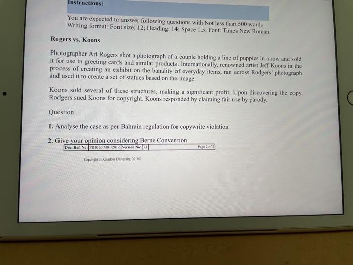 Instructions: You are expected to answer