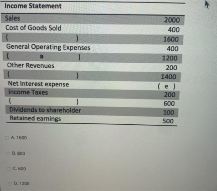 Income Statement Sales Cost of Goods Sold General