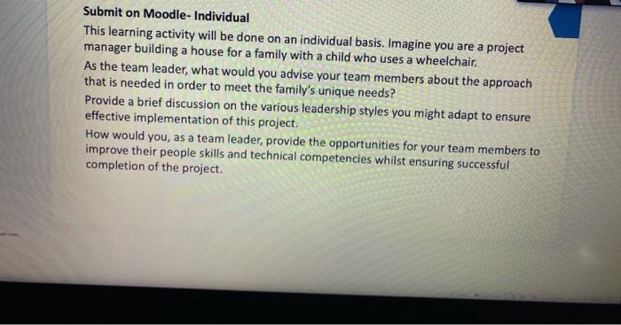 Project Team and Leadership Submit on Moodle-